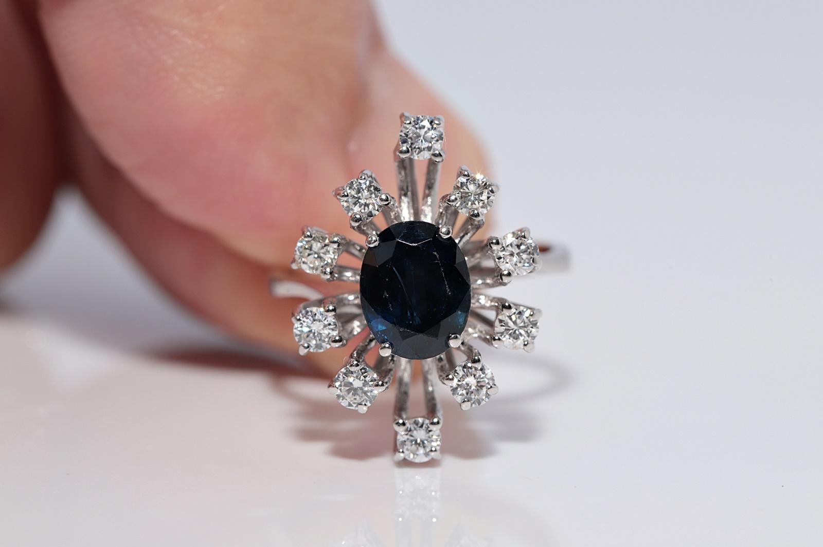 Navette-Ring aus 18 Karat Gold mit natürlichem Diamant und Saphir, Vintage, ca. 1970er Jahre (Brillantschliff) im Angebot