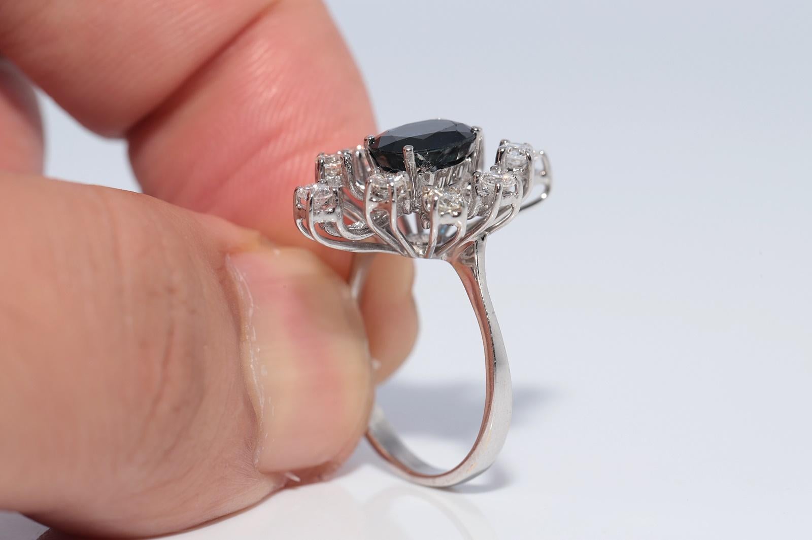 Navette-Ring aus 18 Karat Gold mit natürlichem Diamant und Saphir, Vintage, ca. 1970er Jahre im Zustand „Gut“ im Angebot in Fatih/İstanbul, 34