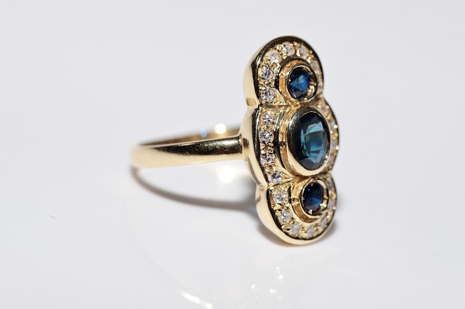 Anello Navette con diamanti naturali e zaffiri in oro 18 carati, vintage, circa anni '70 in vendita 1