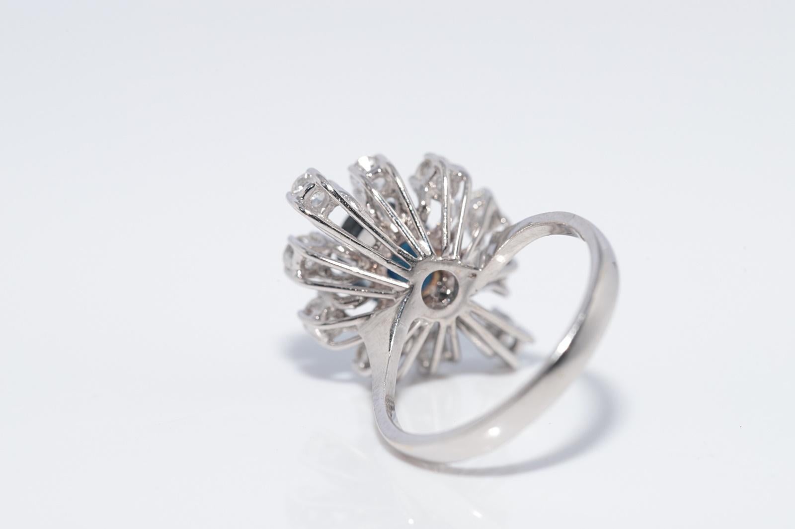 Navette-Ring aus 18 Karat Gold mit natürlichem Diamant und Saphir, Vintage, ca. 1970er Jahre im Angebot 1