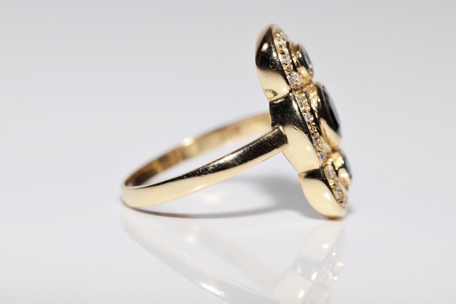 Anello Navette con diamanti naturali e zaffiri in oro 18 carati, vintage, circa anni '70 in vendita 2