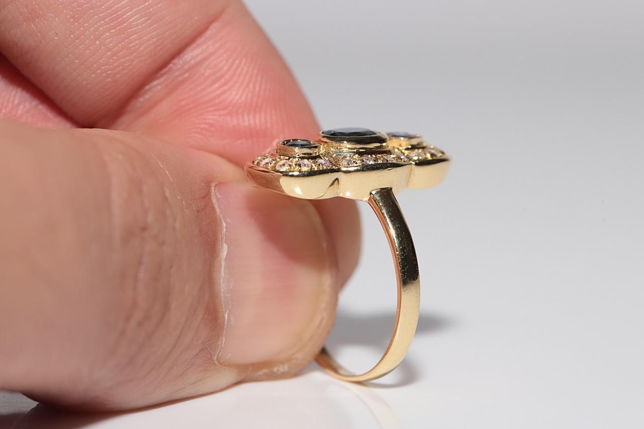 Anello Navette con diamanti naturali e zaffiri in oro 18 carati, vintage, circa anni '70 in vendita 3