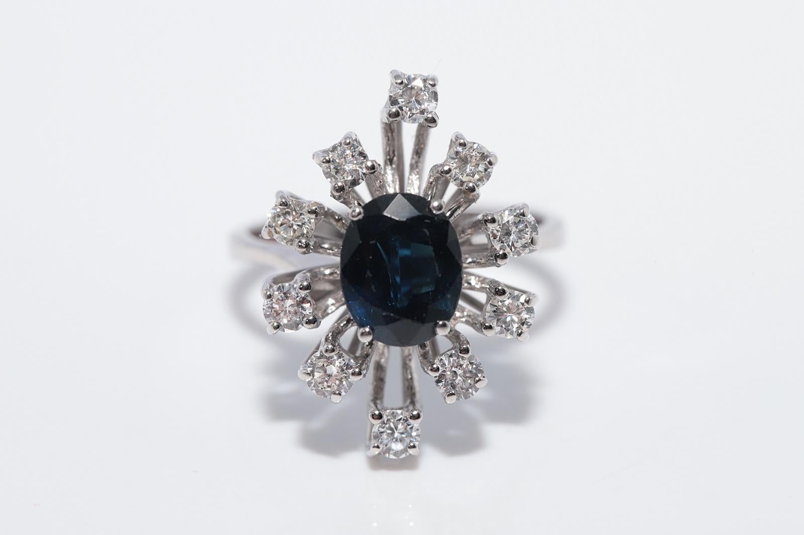 Navette-Ring aus 18 Karat Gold mit natürlichem Diamant und Saphir, Vintage, ca. 1970er Jahre im Angebot 3