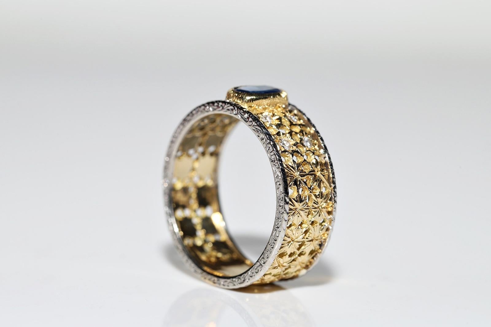 Vintage-Ring aus 18 Karat Gold mit natürlichem Diamant und Saphir, ca. 1970er Jahre  im Angebot 4