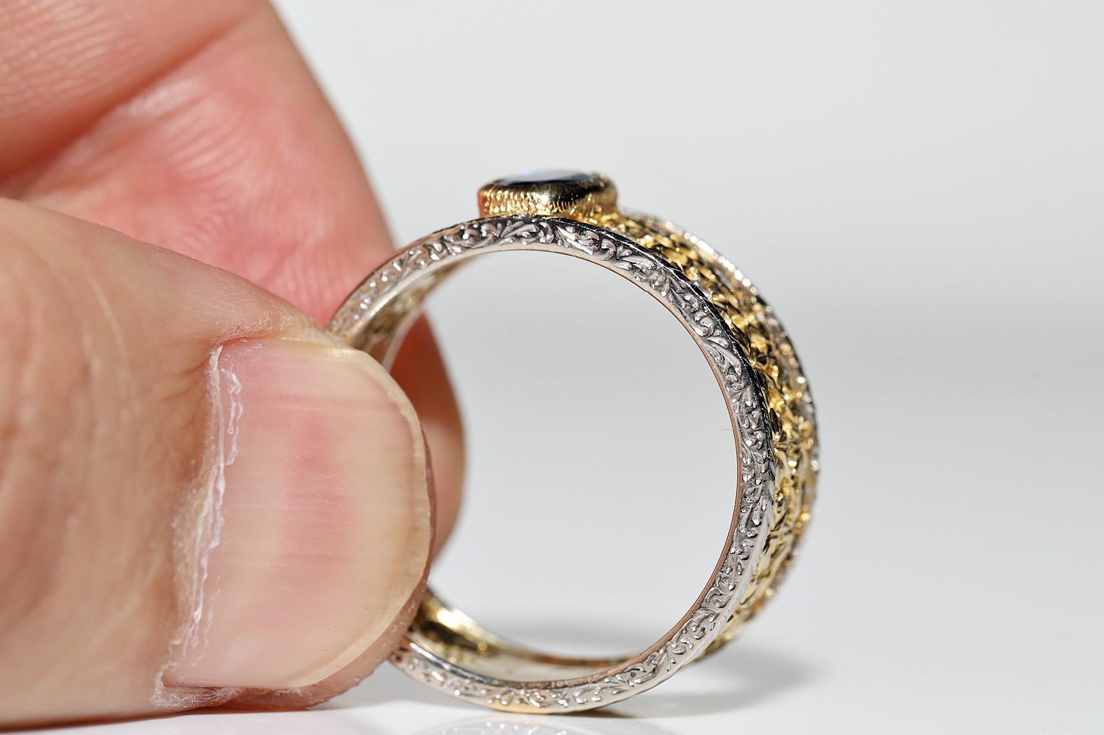 Vintage-Ring aus 18 Karat Gold mit natürlichem Diamant und Saphir, ca. 1970er Jahre  im Angebot 2