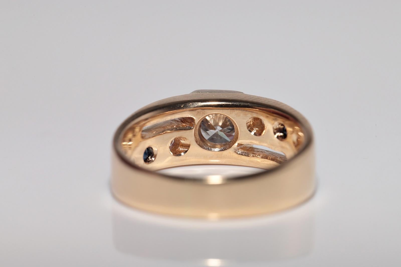 Anello solitario con diamante naturale e zaffiro in oro 18 carati, vintage, circa anni '70 in vendita 5