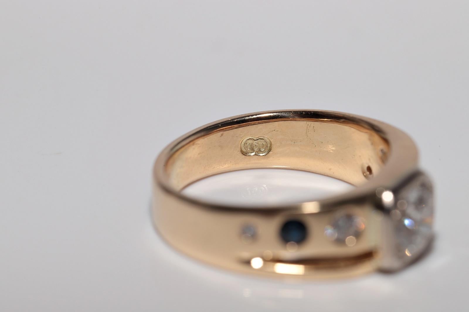 Anello solitario con diamante naturale e zaffiro in oro 18 carati, vintage, circa anni '70 in vendita 7