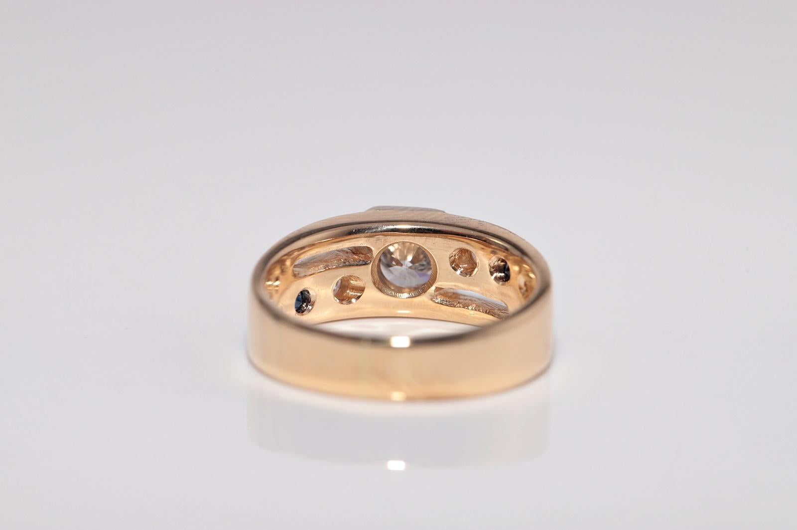 Anello solitario con diamante naturale e zaffiro in oro 18 carati, vintage, circa anni '70 in vendita 3