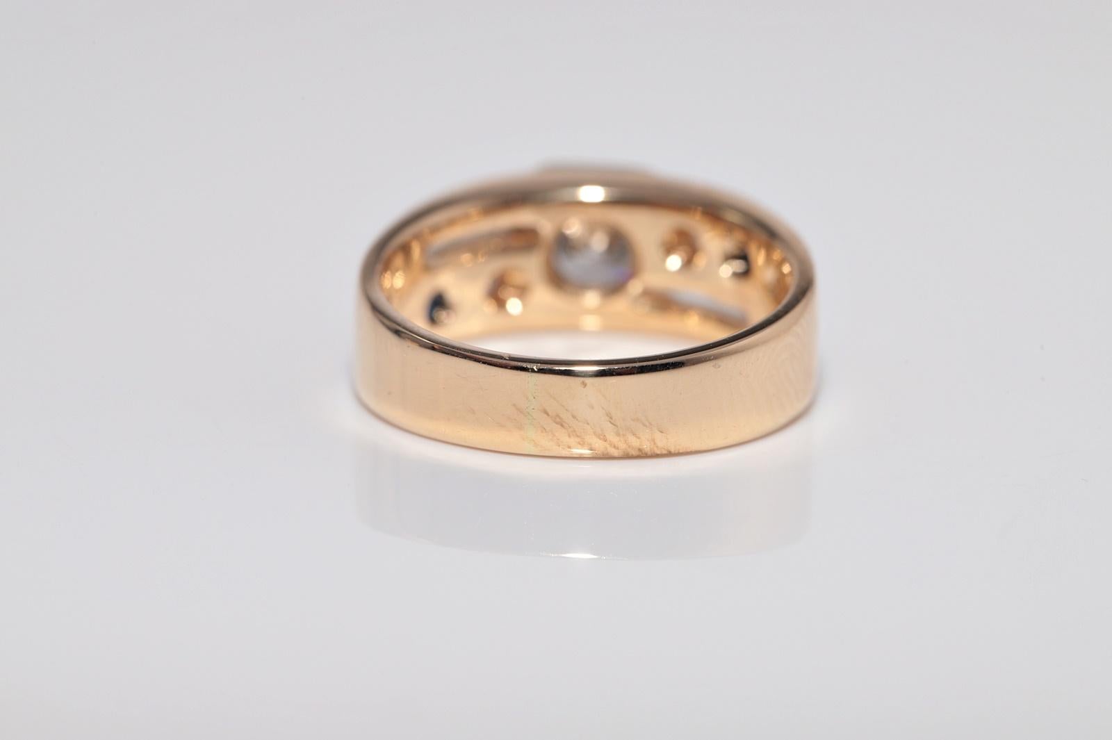 Anello solitario con diamante naturale e zaffiro in oro 18 carati, vintage, circa anni '70 in vendita 4