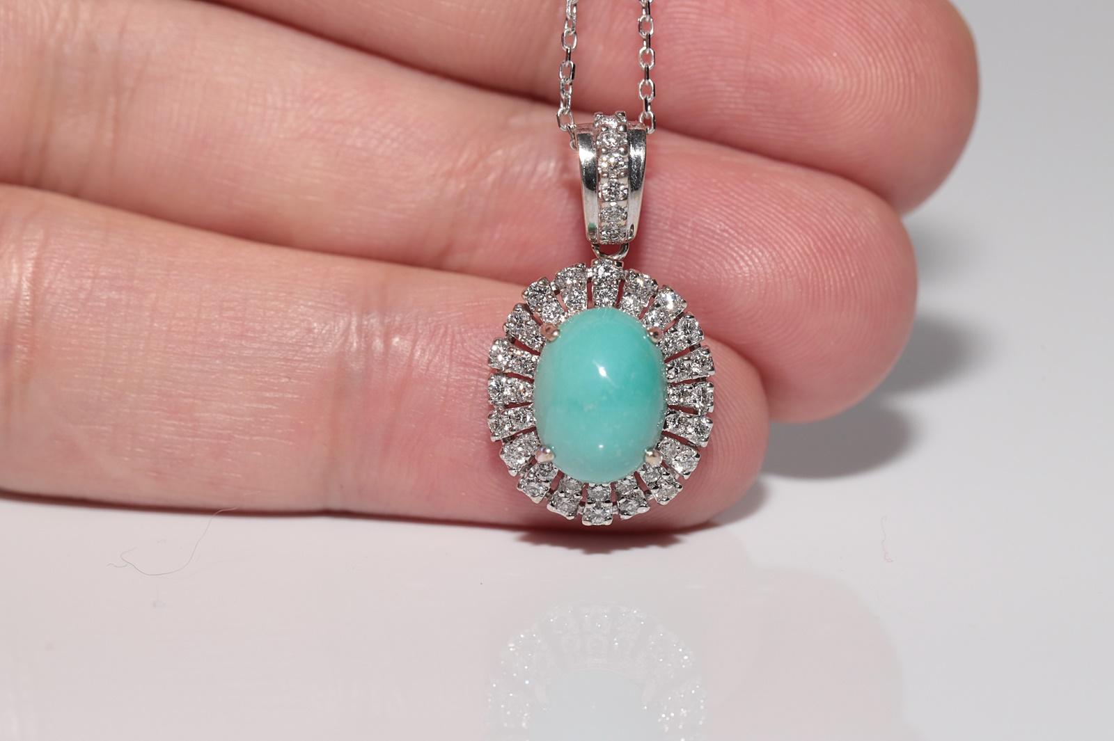Women's Vintage Circa 1970s 18k Gold Natural Diamond And Turquoise Pendant Necklace For Sale