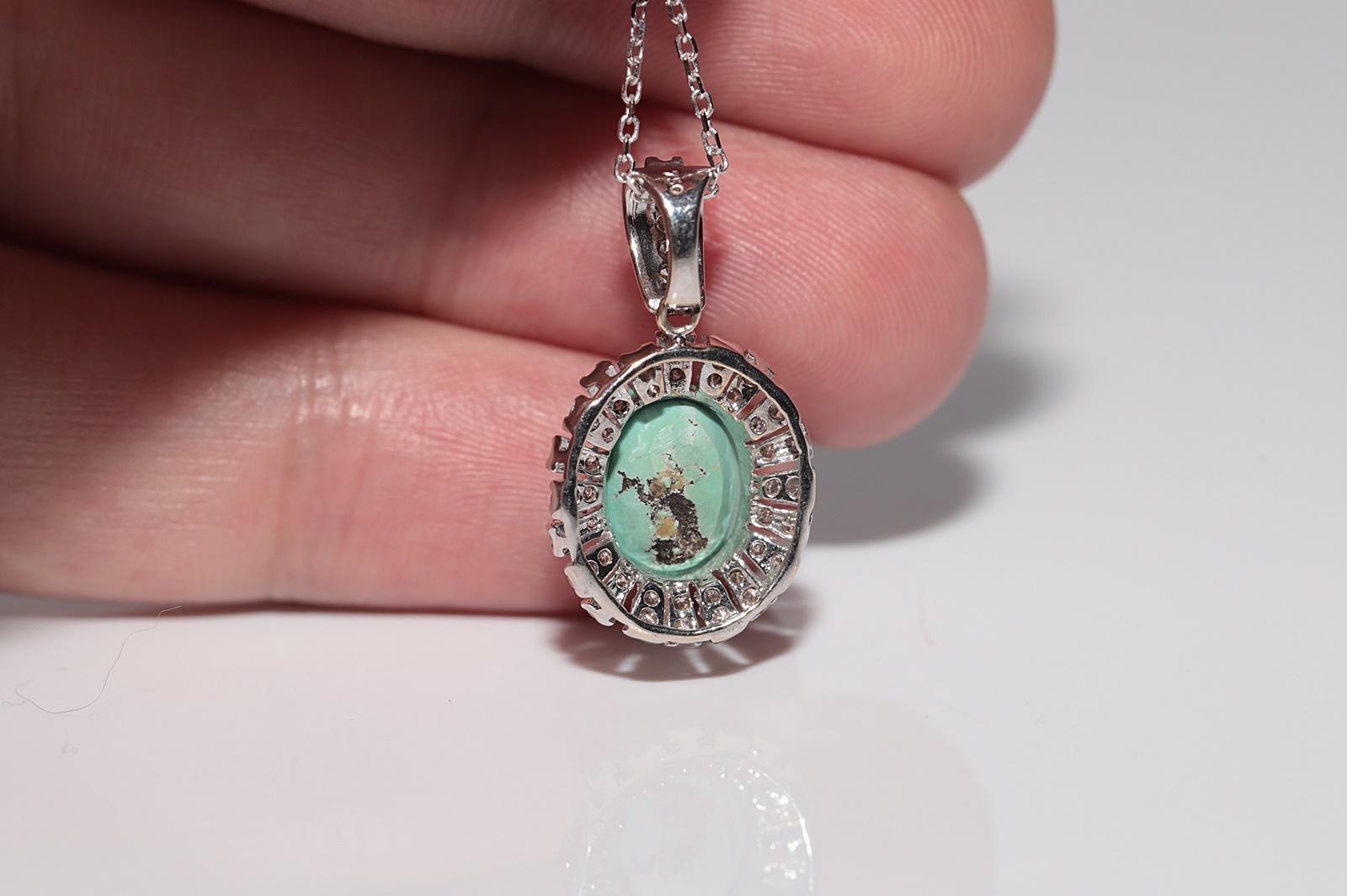 Vintage Circa 1970s 18k Gold Natural Diamond And Turquoise Pendant Necklace For Sale 1