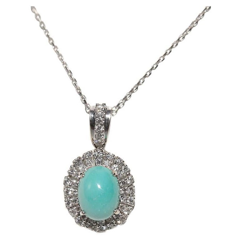 Collana con ciondolo in oro naturale, diamanti e turchesi, vintage, circa anni '70, in oro 18 carati