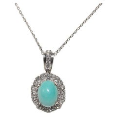 Collana con ciondolo in oro naturale, diamanti e turchesi, vintage, circa anni '70, in oro 18 carati