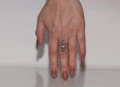 Vintage Circa 1970s 18k Gold Natural Diamond Decorate Navette Ring
