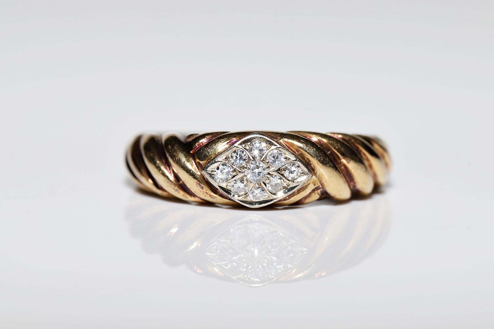 Women's Vintage Circa 1970s 18k Gold Natural Diamond Decorated Band Ring  For Sale