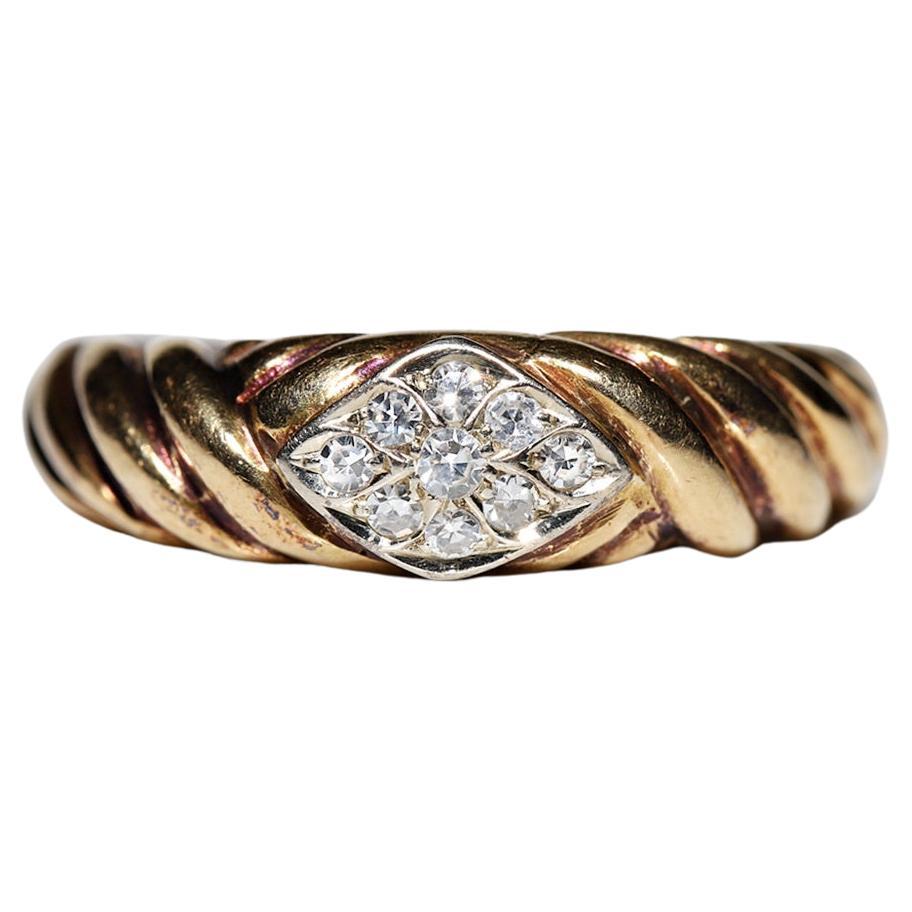 Vintage Circa 1970s 18k Gold Natural Diamond Decorated Band Ring  For Sale