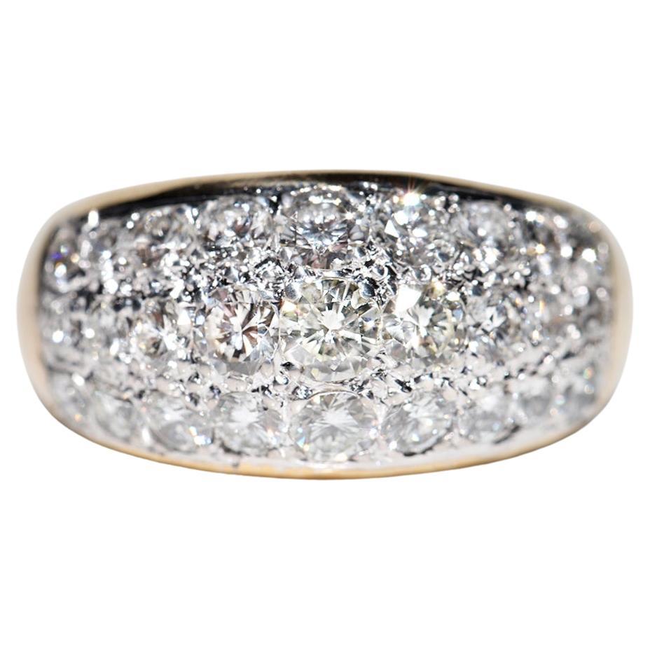Vintage Circa 1970s 18k Gold Natural Diamond Decorated Band Ring