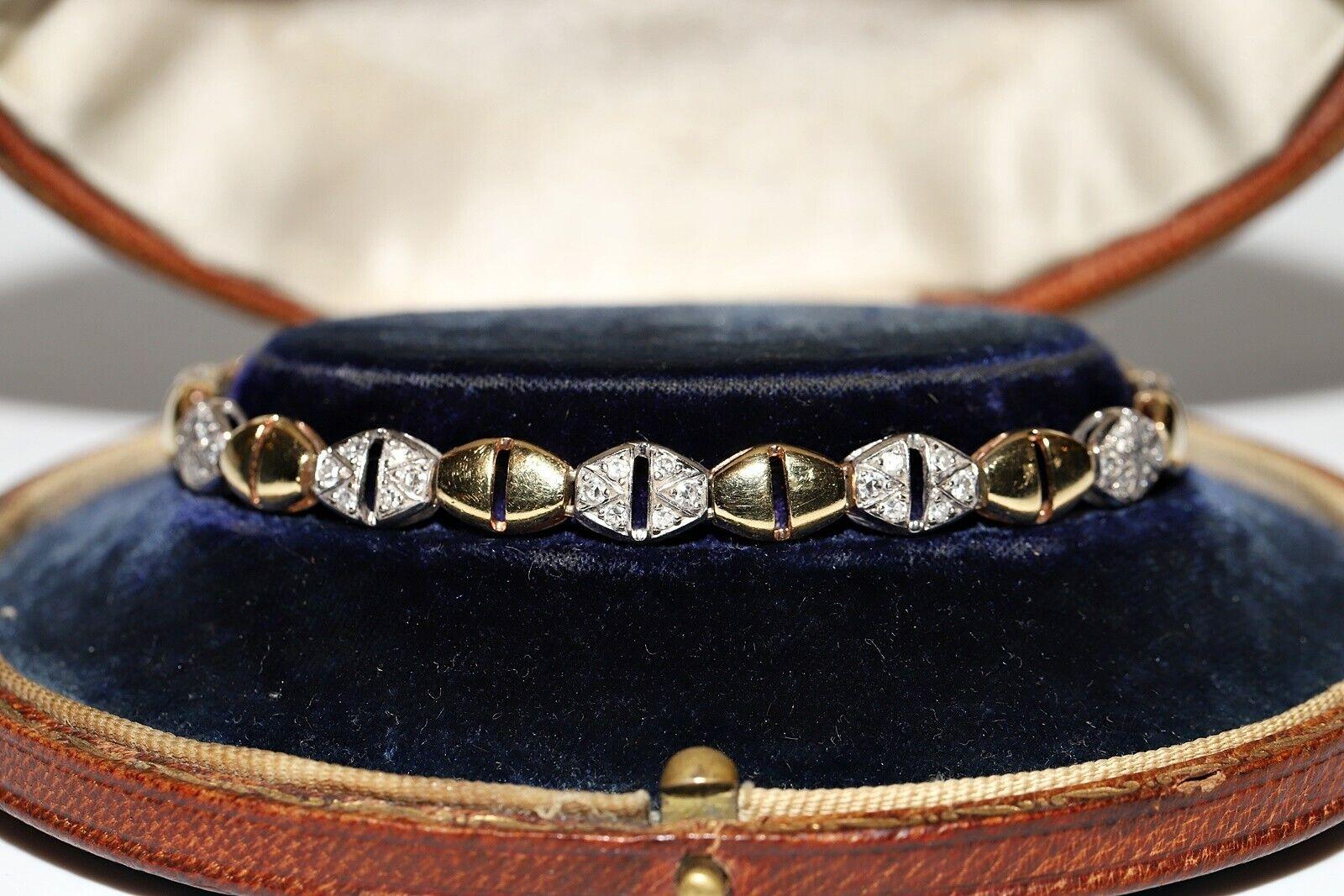 Vintage Circa 1970s 18k Gold Natural Diamond Decorated Bracelet For Sale 7