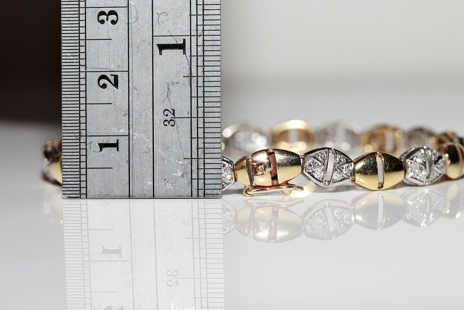 Vintage Circa 1970er Jahre 18k Gold Natürliches Diamant-Dekoriertes Vintage-Armband im Zustand „Gut“ im Angebot in Fatih/İstanbul, 34