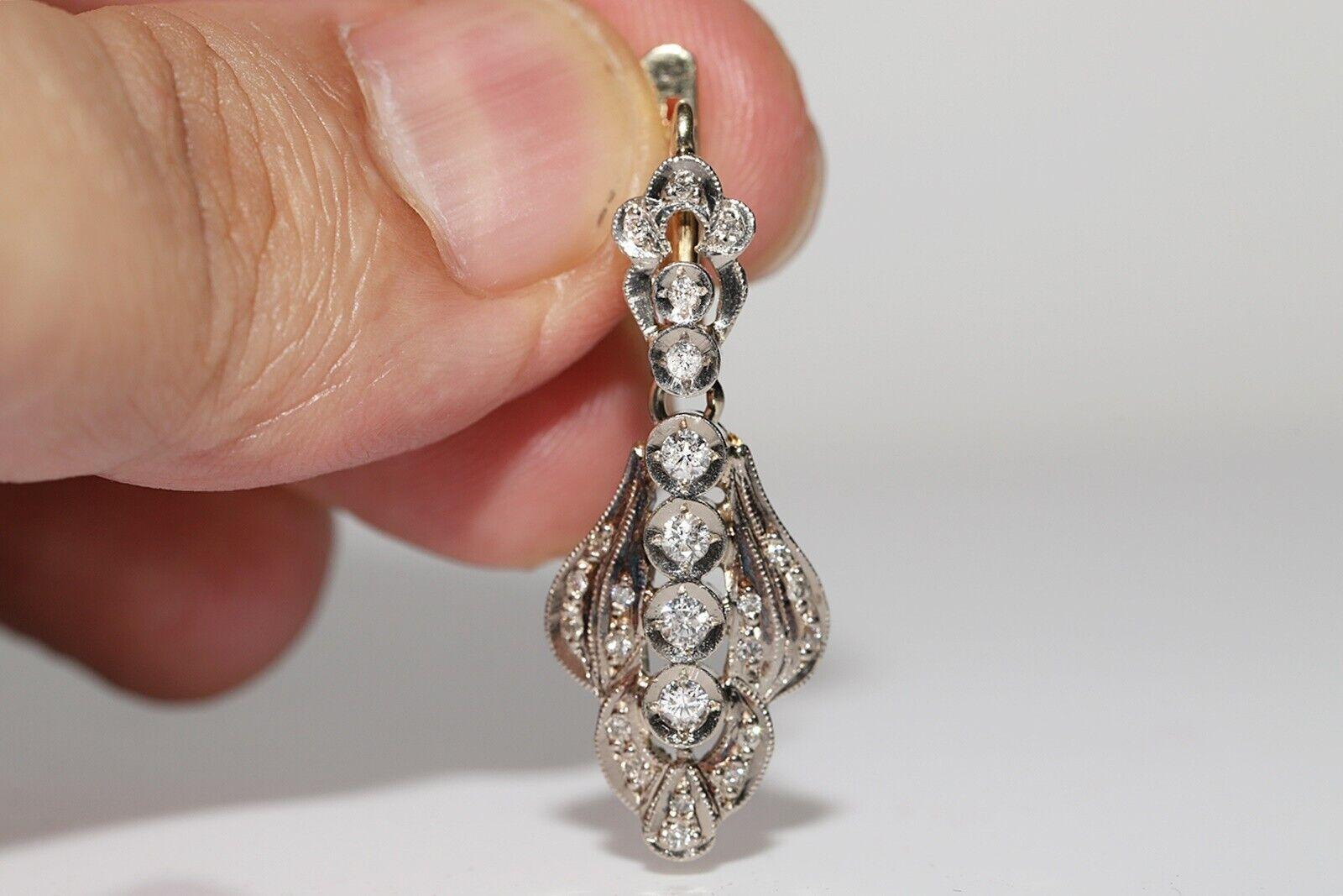 Retro Vintage Circa 1970s 18k Gold Natural Diamond Decorated Drop Earring  For Sale