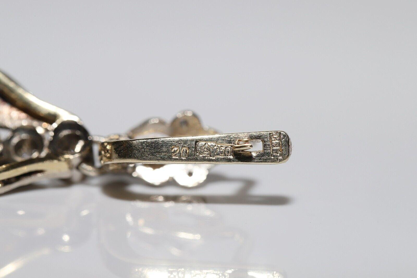 Vintage Circa 1970er Jahre 18k Gold Natürlicher Diamant Dekorierter Tropfenohrring im Angebot 1