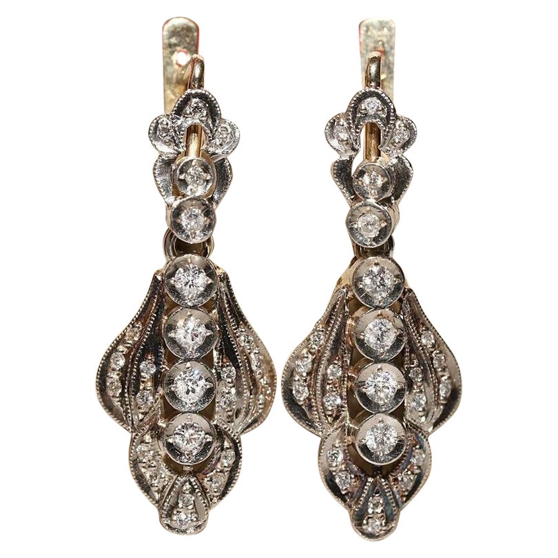 Pendiente Vintage Circa 1970s Oro 18k Decorado con Diamantes Naturales