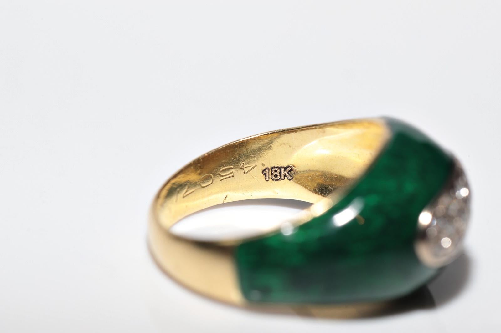 Vintage Circa 1970s 18k Gold Natural Diamond Decorated Enamel Ring For Sale 10