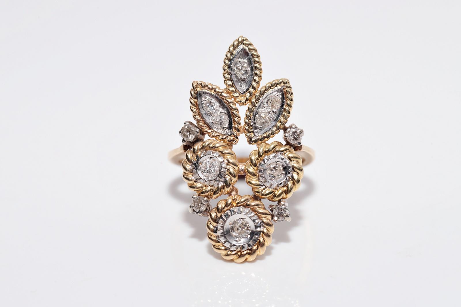 Vintage Circa 1970er Jahre 18k Gold Natürlicher Diamant Dekorierter Seil Design Ring im Angebot 5