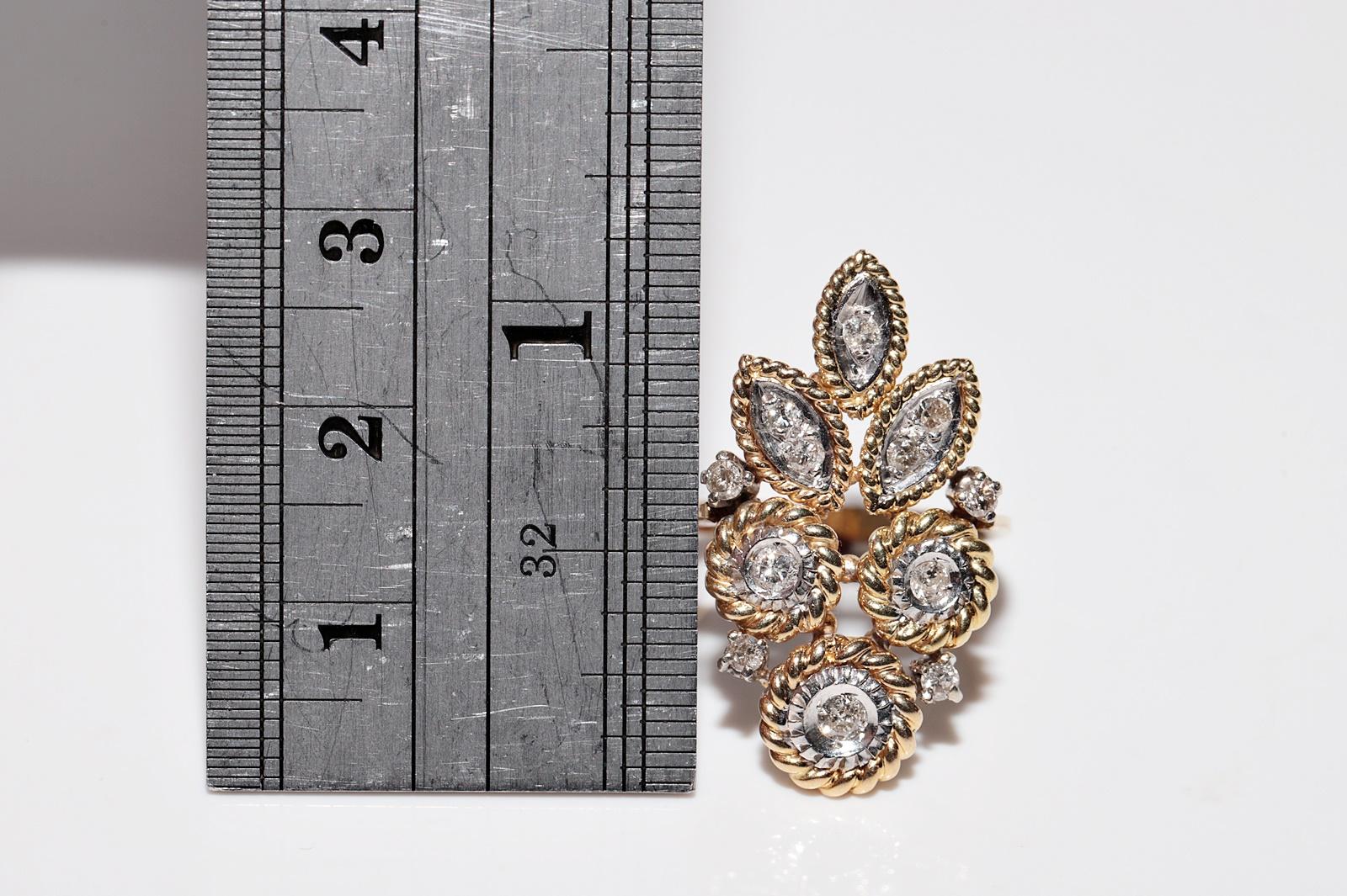 Vintage Circa 1970er Jahre 18k Gold Natürlicher Diamant Dekorierter Seil Design Ring im Angebot 6