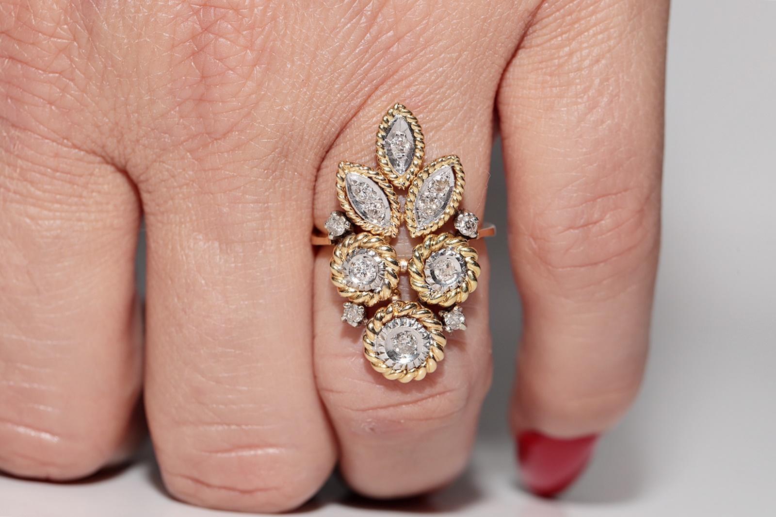 Vintage Circa 1970er Jahre 18k Gold Natürlicher Diamant Dekorierter Seil Design Ring im Angebot 9