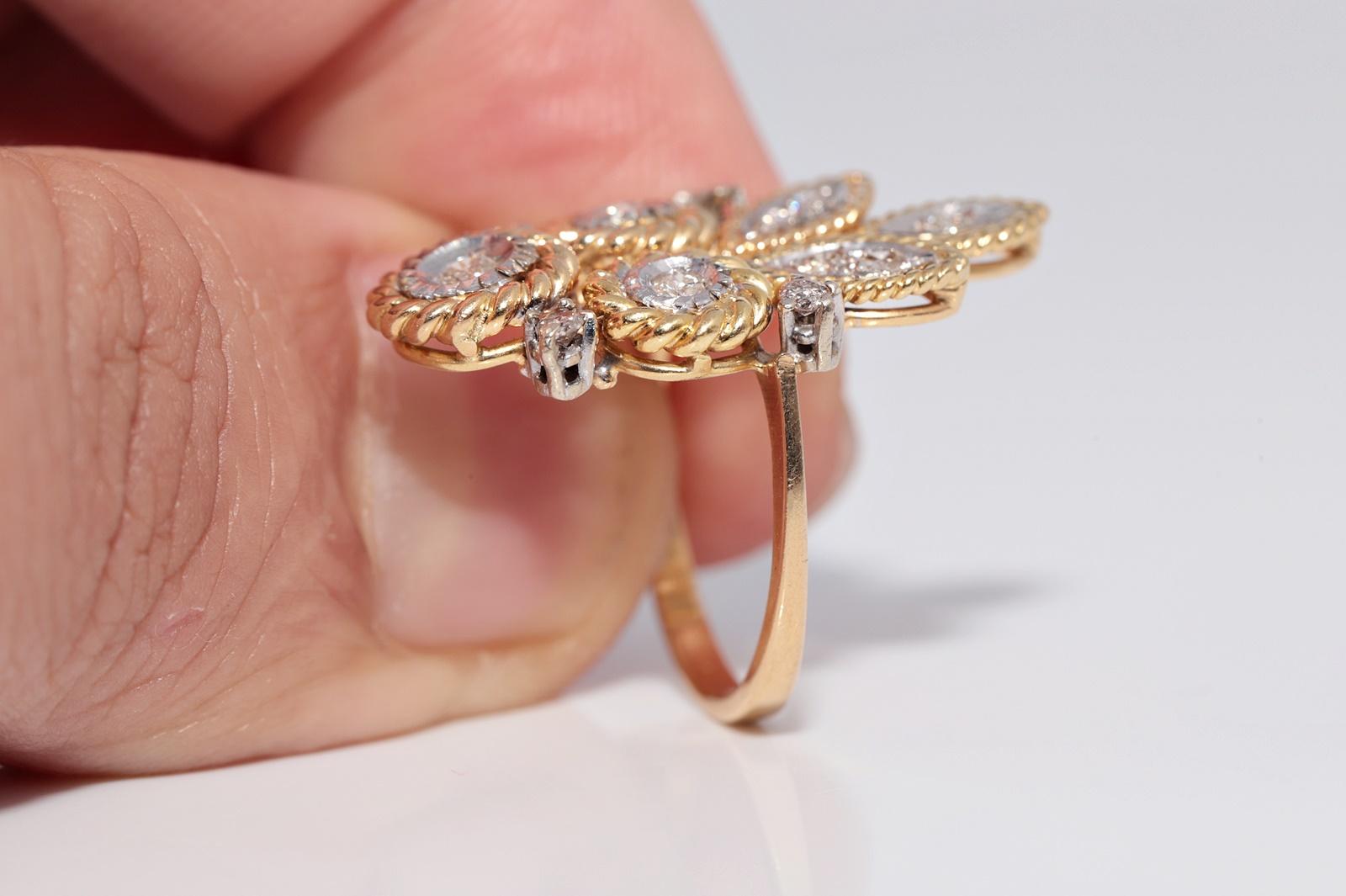Vintage Circa 1970er Jahre 18k Gold Natürlicher Diamant Dekorierter Seil Design Ring Damen im Angebot