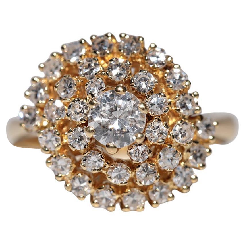 Vintage Circa 1970 Or 18k Diamant Naturel Décoré Bague Style Escargot