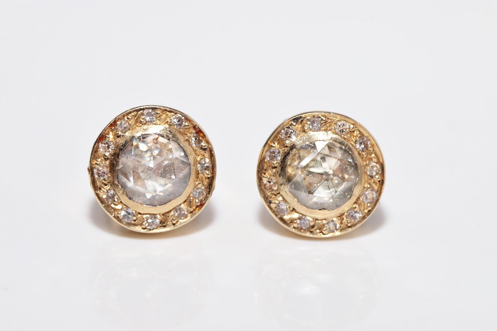 Vintage Circa 1970er Jahre 18k Gold Natürlicher Diamant Dekorierter Solitär-Ohrring im Zustand „Gut“ im Angebot in Fatih/İstanbul, 34