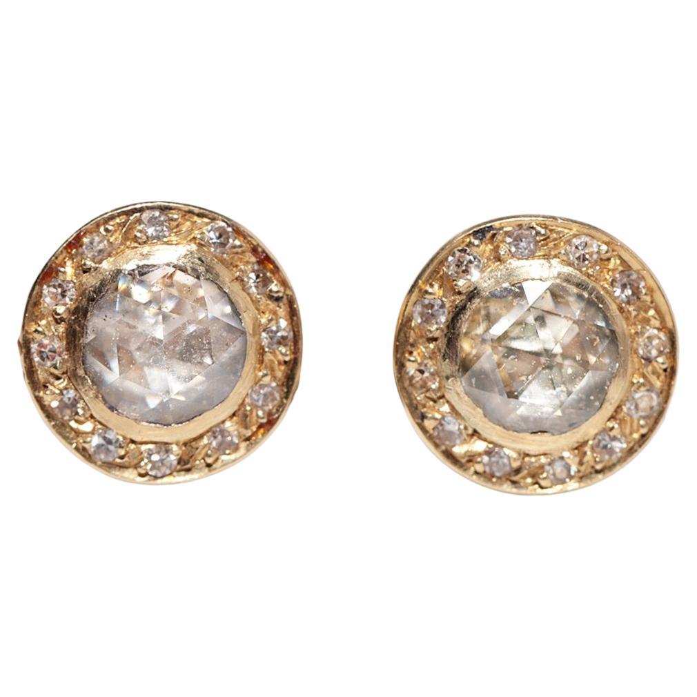 Vintage Circa 1970s 18k Gold Natural Diamond Decorated Solitaire Earring