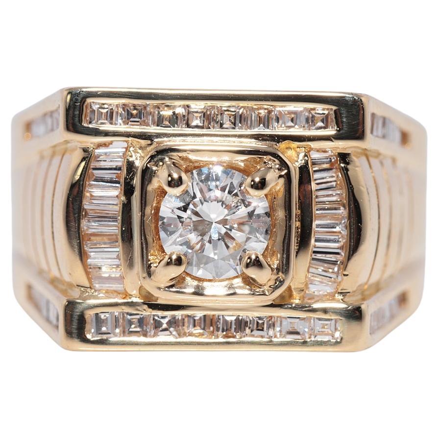 Vintage Circa 1970 Or 18k Diamants Naturels Décorés Style Carré Bague Unisexe