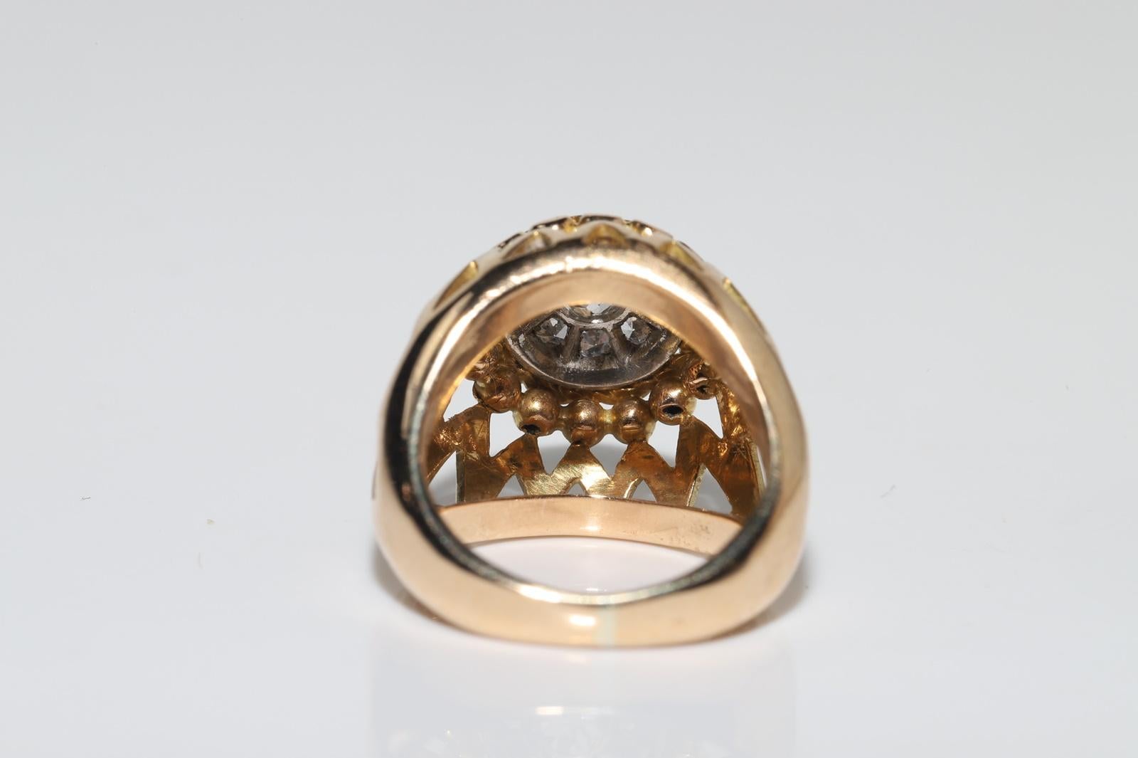Taglio brillante Anello forte in oro 18k con diamanti naturali decorati, CIRCA ANNI 70 in vendita
