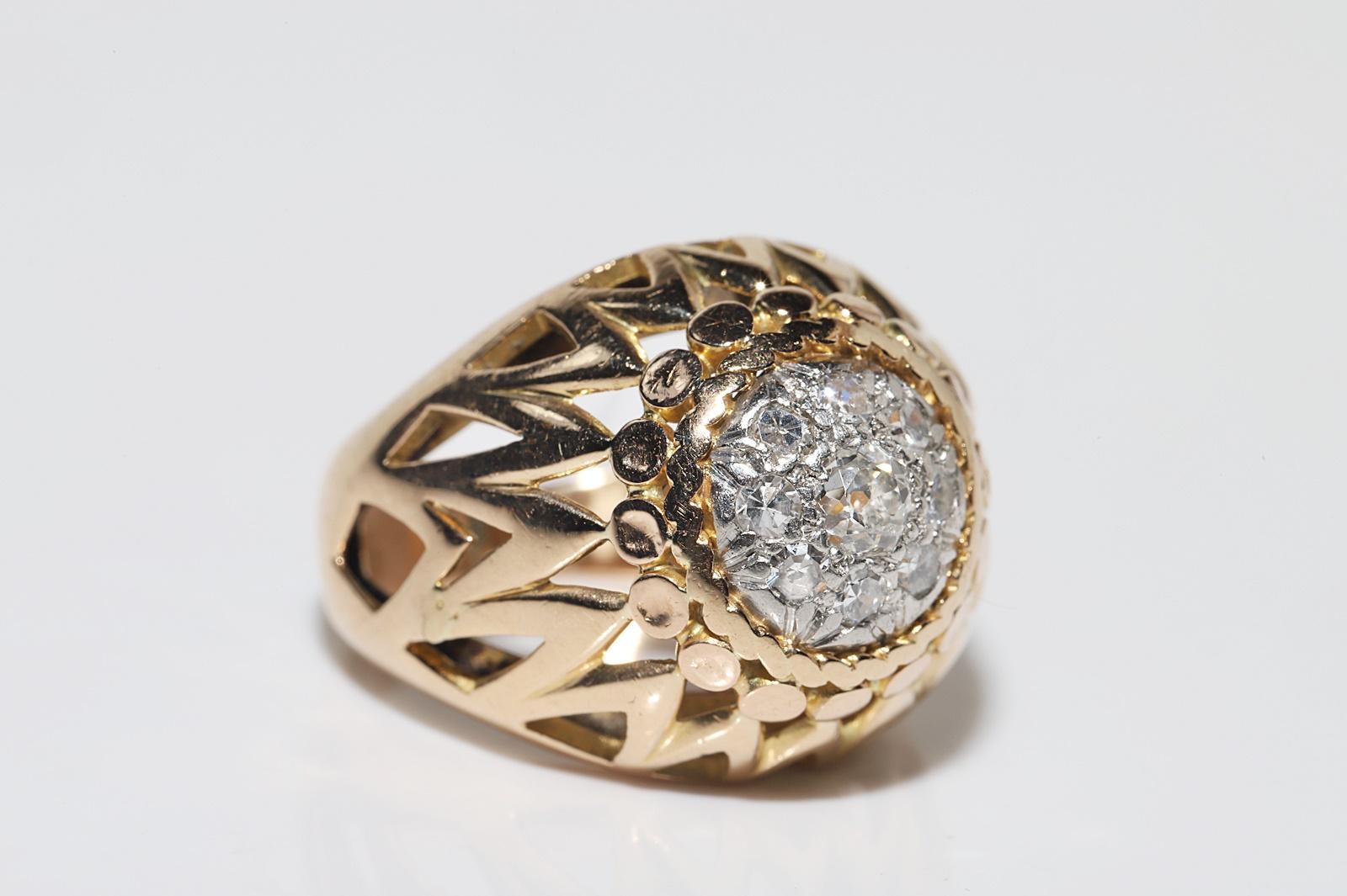 Anillo Fuerte Vintage Circa 1970s Oro 18k Decorado con Diamantes Naturales en Bueno estado para la venta en Fatih/İstanbul, 34