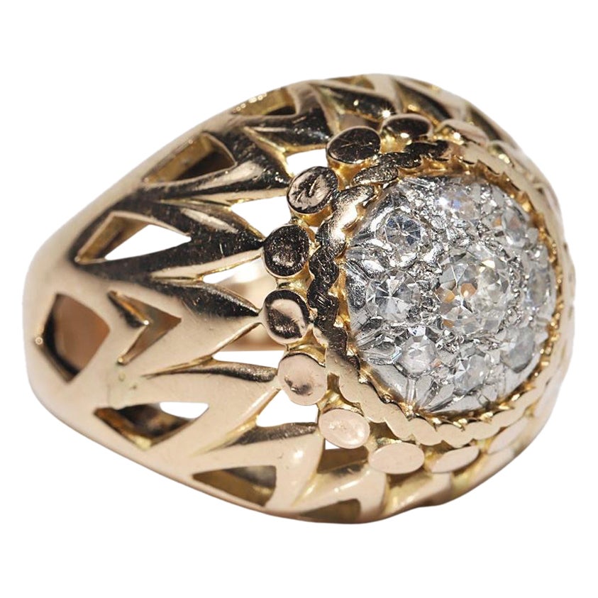 Vintage Circa 1970er Jahre 18k Gold Natürlicher Diamant Dekorierter starker Ring