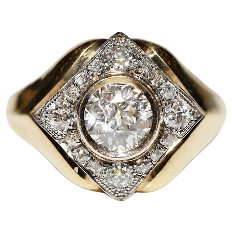 Vintage Circa 1970er Jahre 18k Gold Natürlicher Diamant Dekorierter starker Ring im Angebot