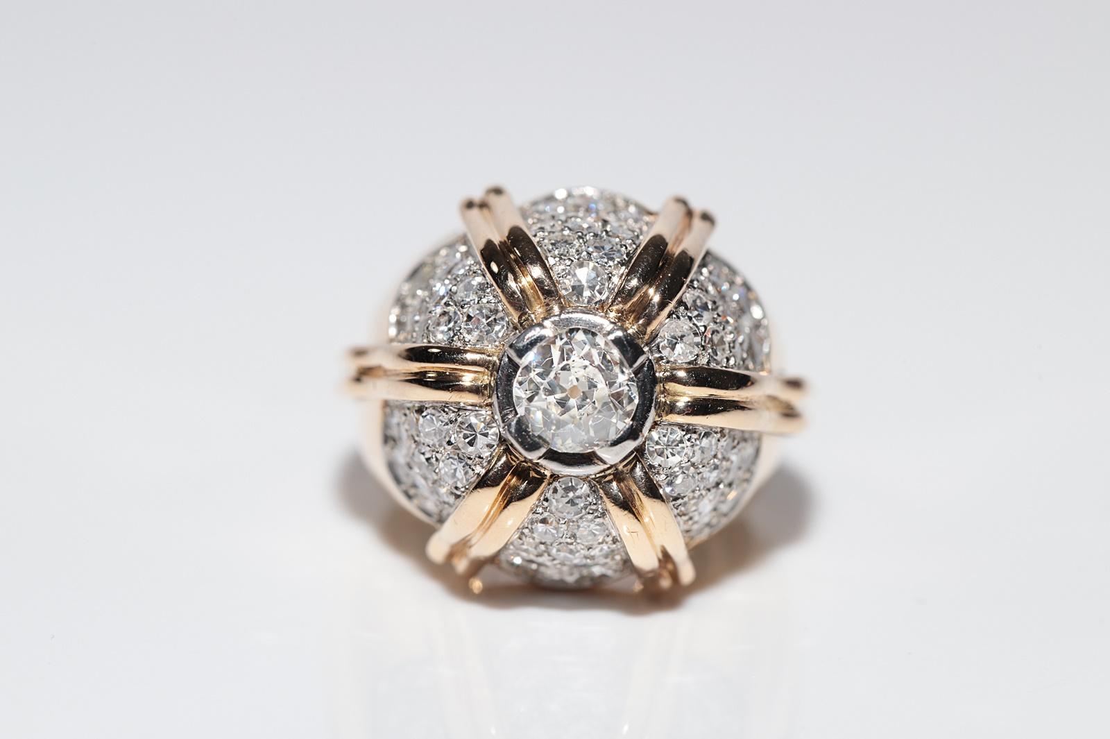 Vintage Circa 1970s Anillo TANQUE Fuerte Decorado con Diamantes Naturales en Oro de 18k Retro en venta