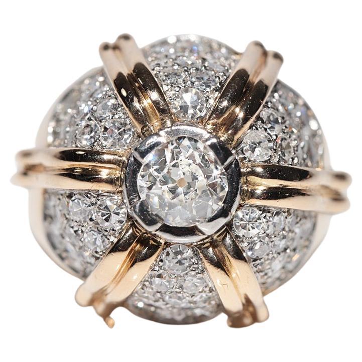 Vintage Circa 1970s Anillo TANQUE Fuerte Decorado con Diamantes Naturales en Oro de 18k en venta