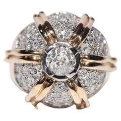Vintage Circa 1970s Anillo TANQUE Fuerte Decorado con Diamantes Naturales en Oro de 18k