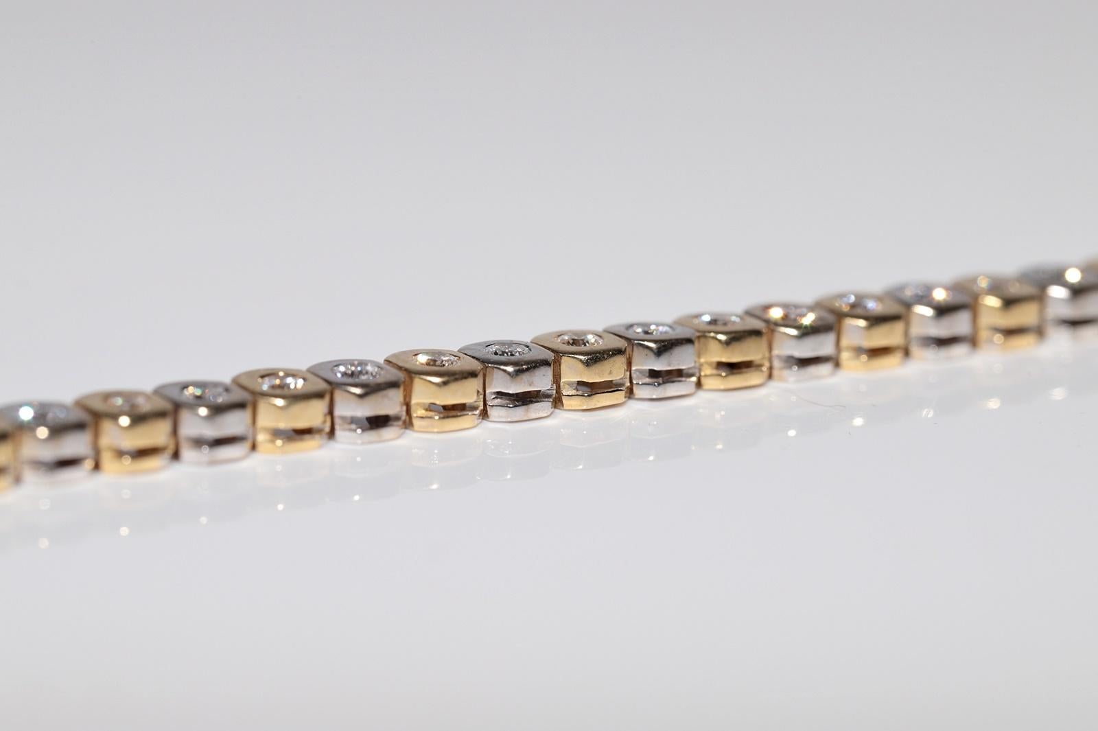 Vintage Circa 1970s 18k Gold Natural Diamond Decorated Tennis Bracelet For Sale 5