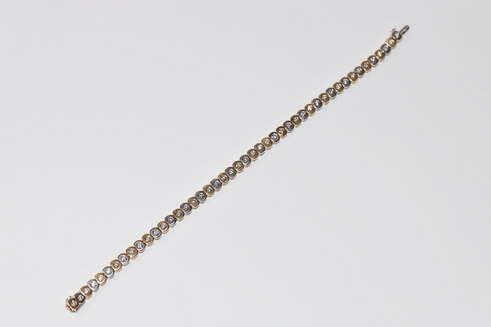 Vintage Circa 1970s 18k Gold Natural Diamond Decorated Tennis Bracelet For Sale 6