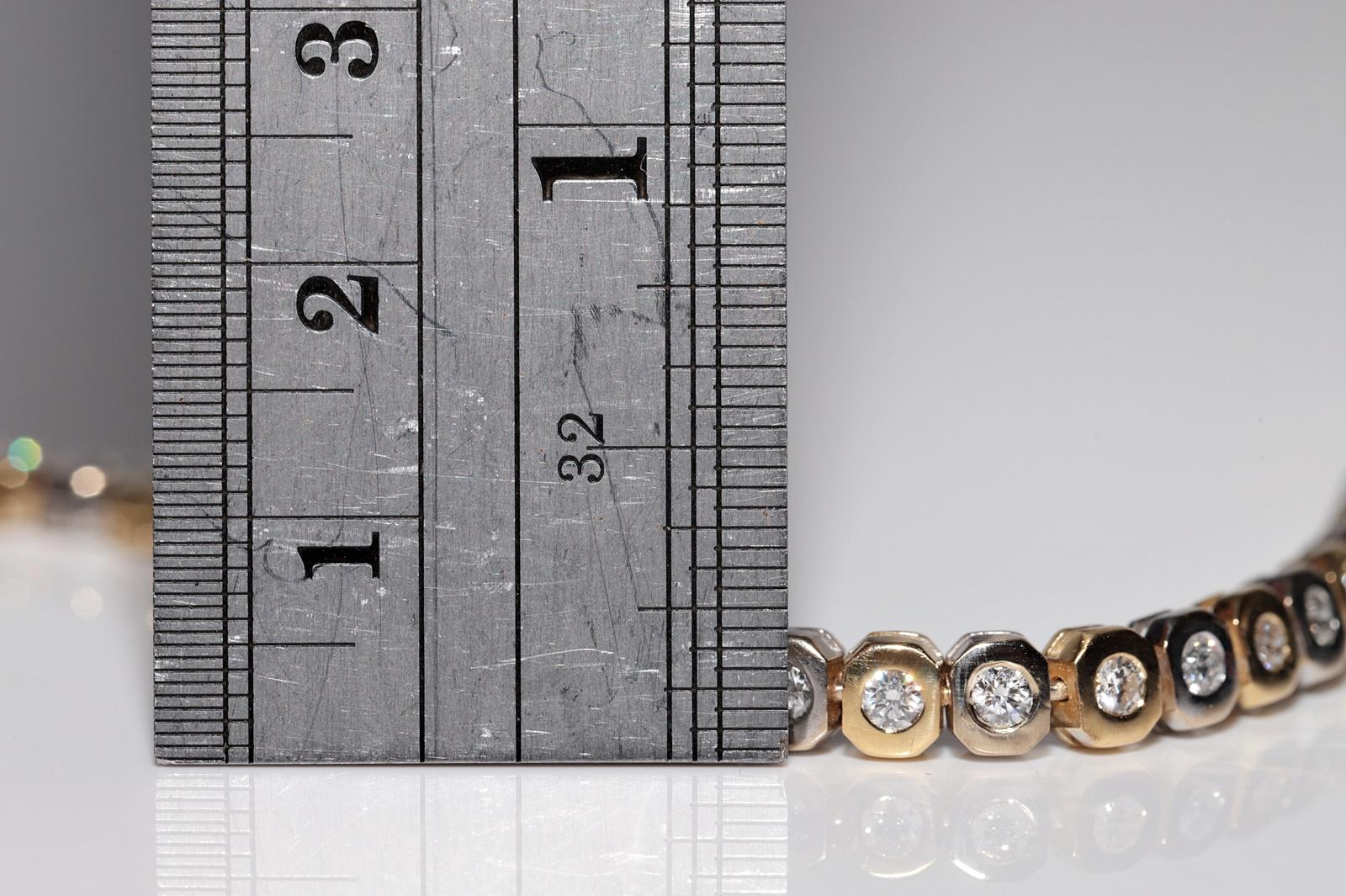 Vintage Circa 1970s 18k Gold Natural Diamond Decorated Tennis Bracelet For Sale 7