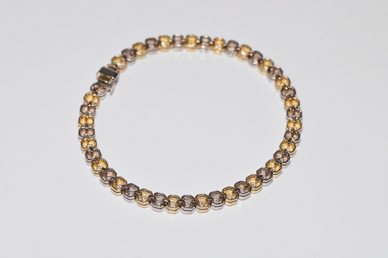 Vintage Circa 1970s 18k Gold Natural Diamond Decorated Tennis Bracelet For Sale 9