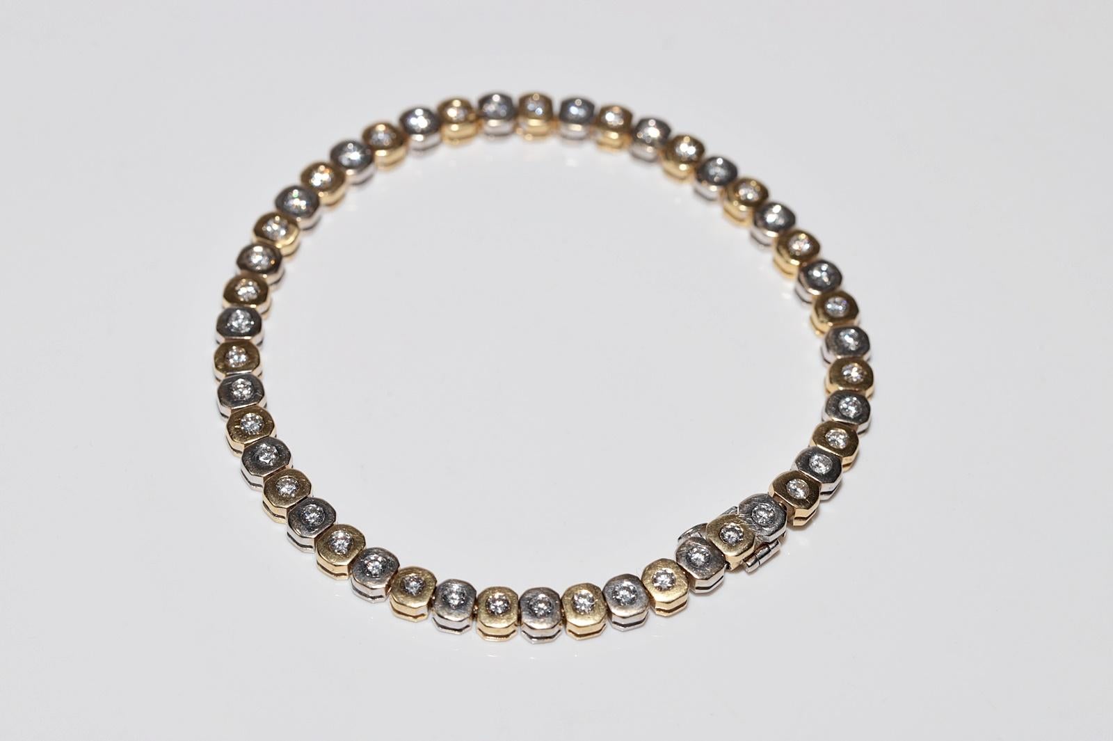 Vintage Circa 1970s 18k Gold Natural Diamond Decorated Tennis Bracelet For Sale 10