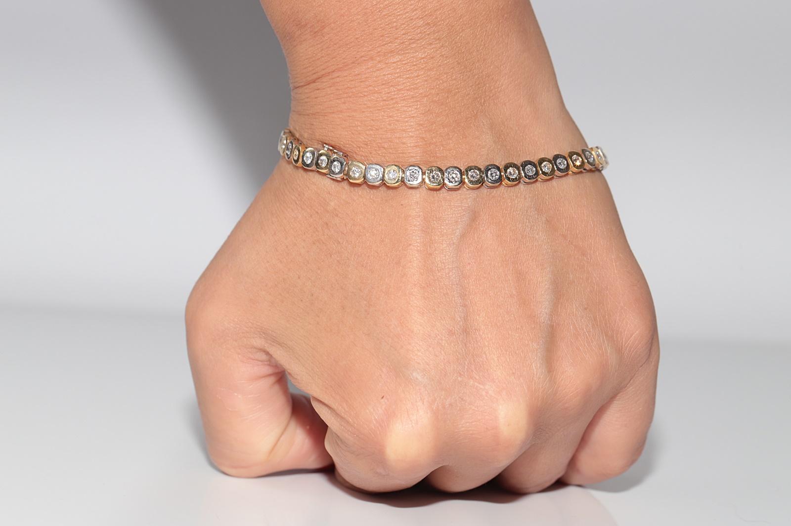 Vintage Circa 1970s 18k Gold Natural Diamond Decorated Tennis Bracelet For Sale 12