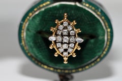 Vintage Circa 1970s 18k Gold Natural Diamond Navette Ring