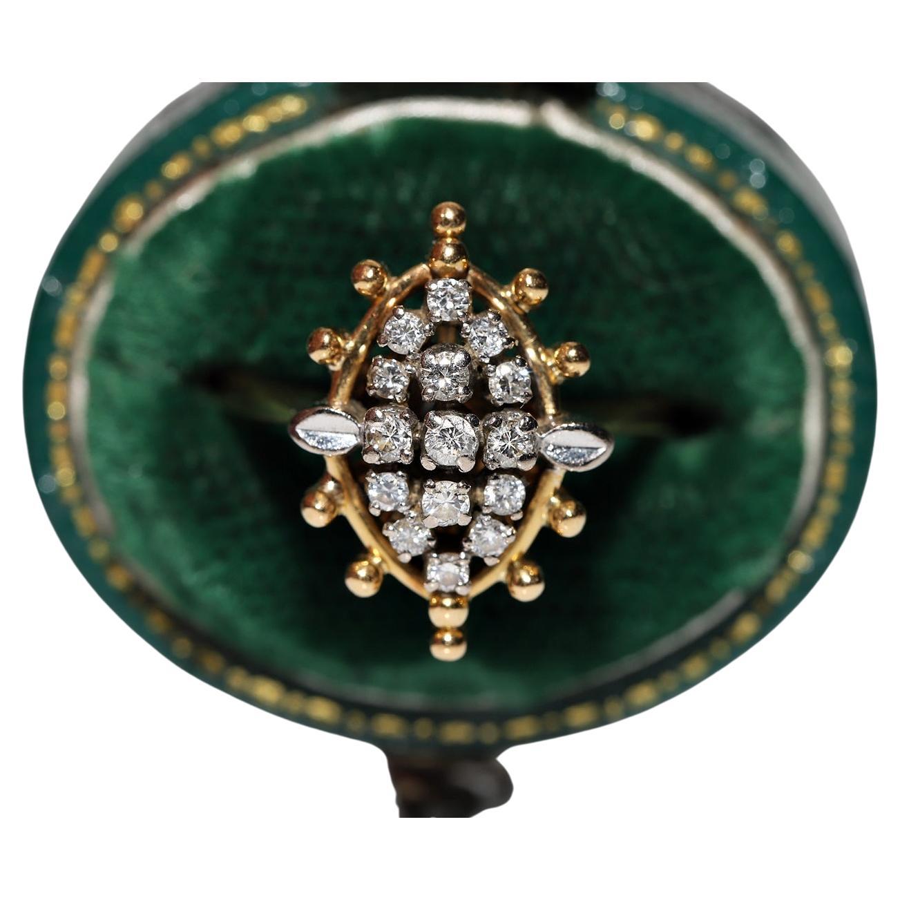 Vintage Circa 1970s 18k Gold Natural Diamond Navette Ring